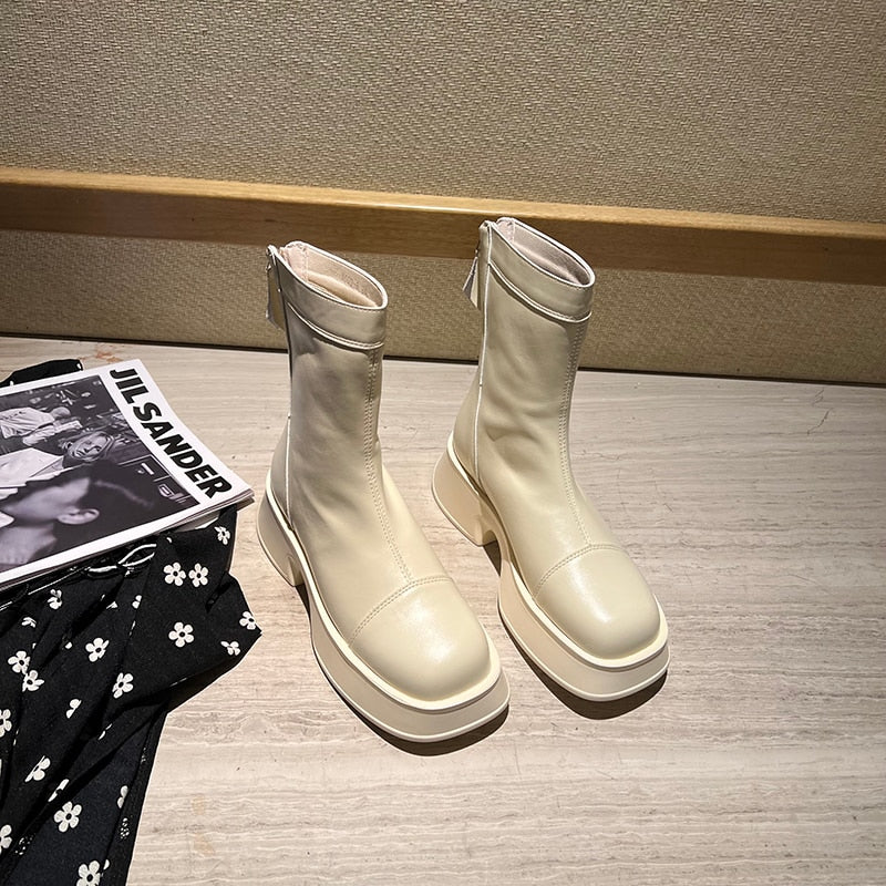 Boots met hoge plateau en brede neus voor dames