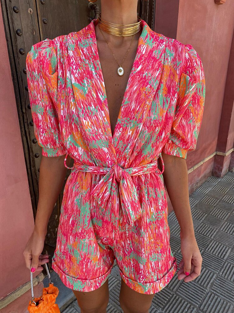 Trendige festival-print playsuit met riem