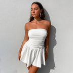 Witte strapless mini-jurk met geplooide details
