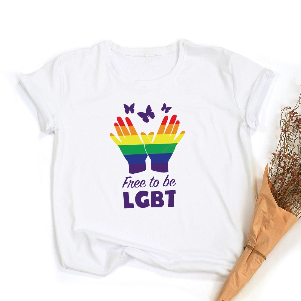 LGBT trots retro zomertop – Peace love equality regenboog grafische T-Shirt