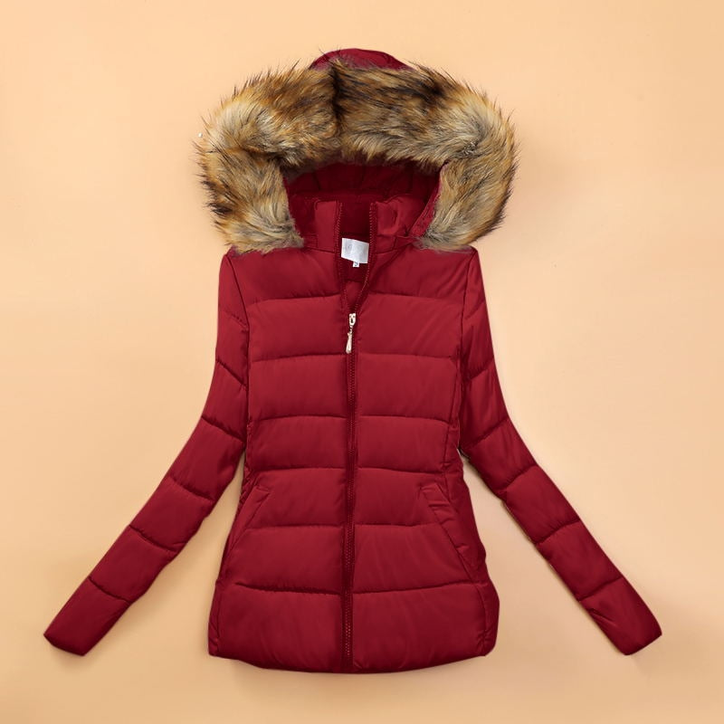 Winterjas met imitatie bontkraag voor dames