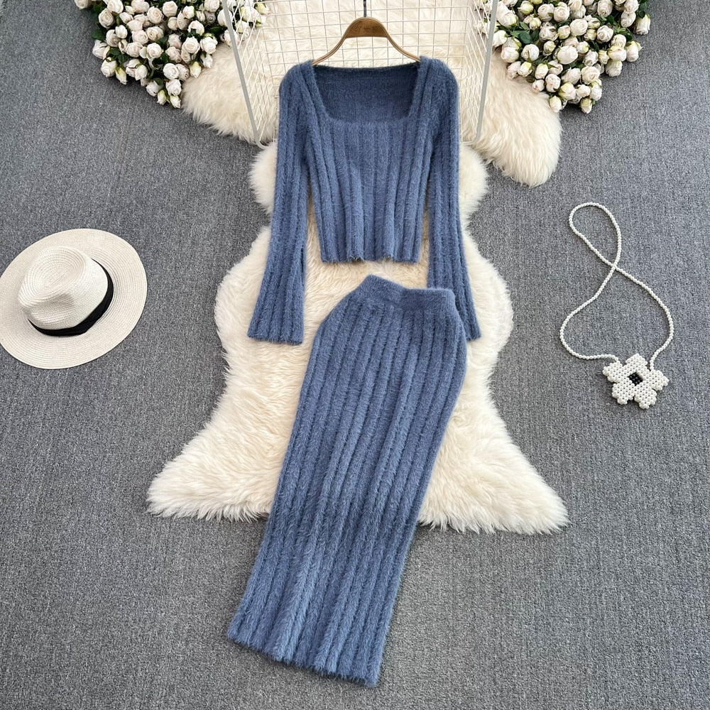Gebreide twee-delige set – zachte trui & bodycon rok