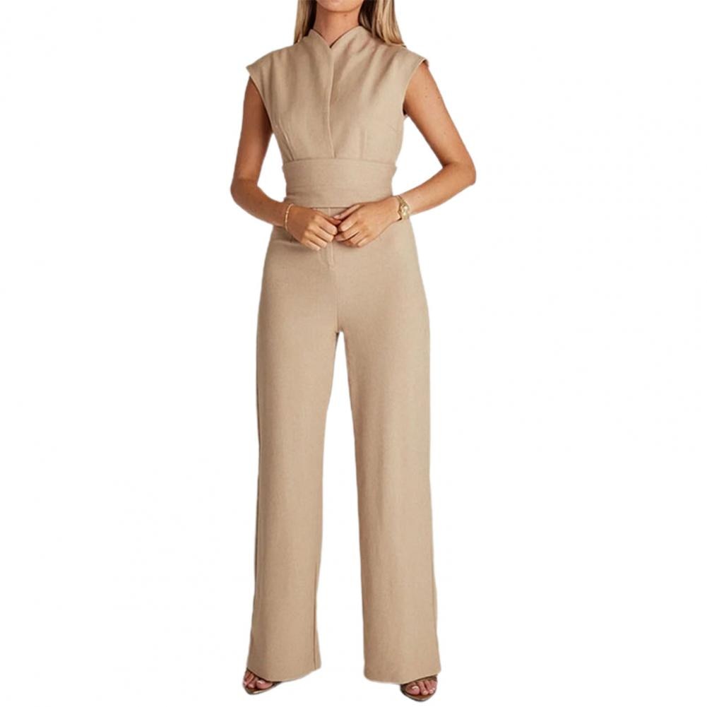 Luchtige dames jumpsuit met wijde pijpen en V-Hals