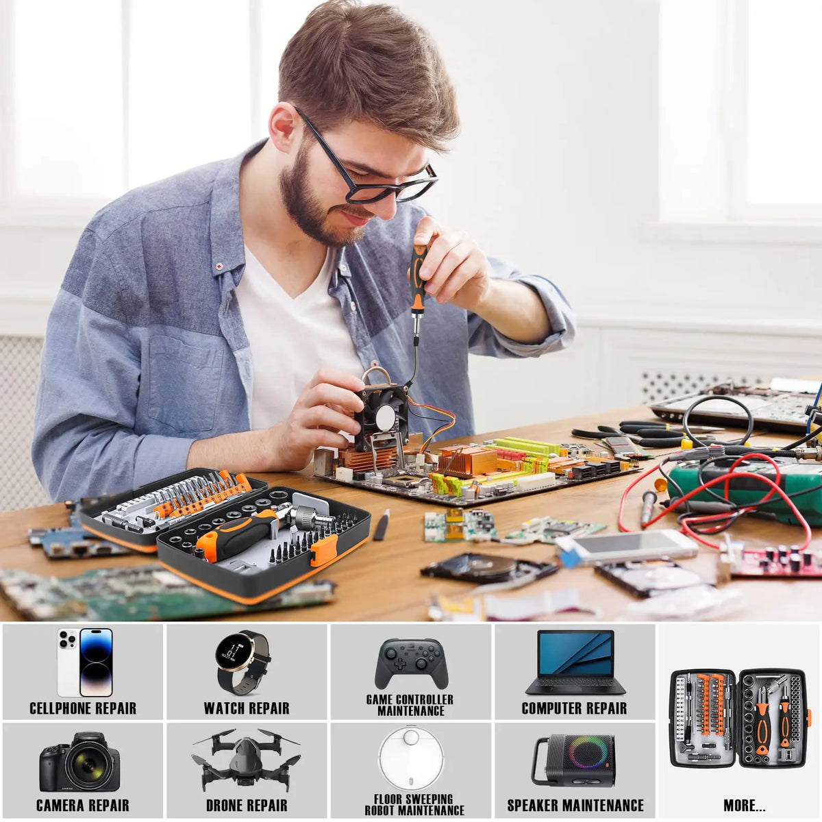 68-in-1 ratsleutelschroevendraaierset met magnetische bits & verlengstuk
