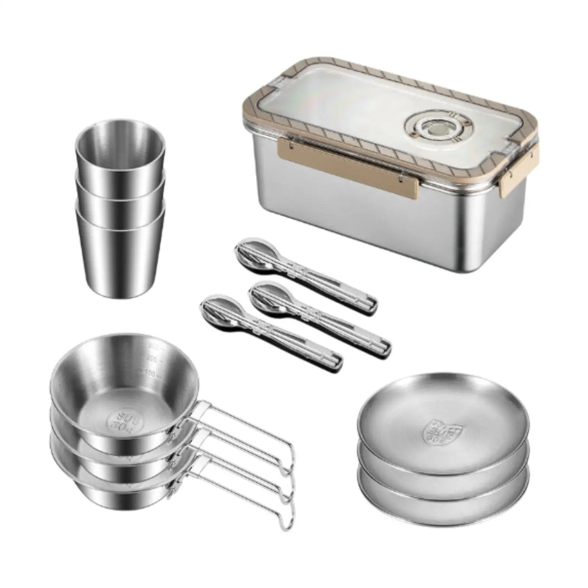 Camping messware kit RVS bestek met opslagdoos