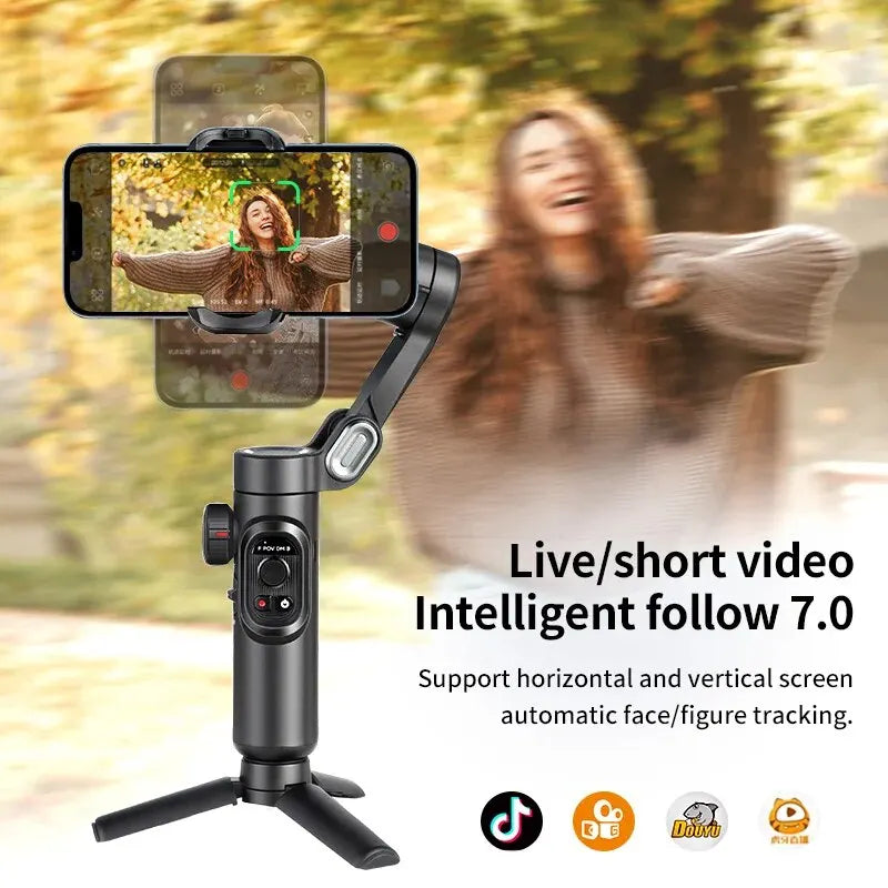 3-Assige smartphone gimbal stabilizer met AI tracking & gezichtsdetectie