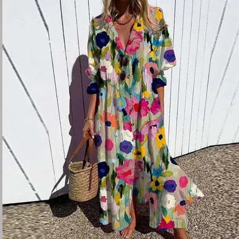 Archana | Boho-maxi-jurk met bloemenprint en lange mouwen