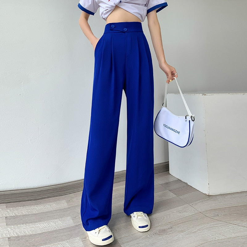 Casual hoge taille damesbroek met wijde pijpen