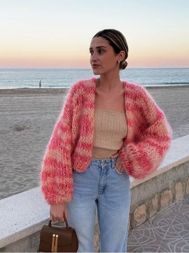 Gestreepte cardigan met open design