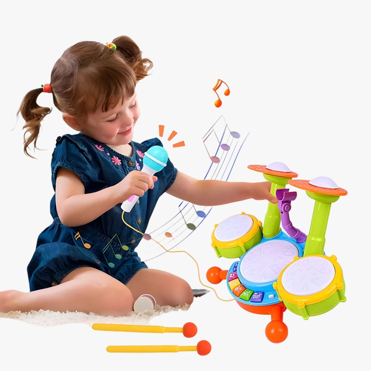Interactief leer-drumstel met microfoon voor peuters