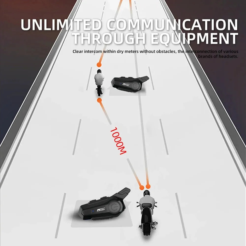Bluetooth motorhelm intercom headset met 1000m bereik