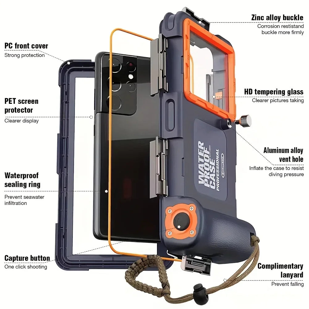 Duik telefoonhoes met 15m dieptebescherming & lanyard