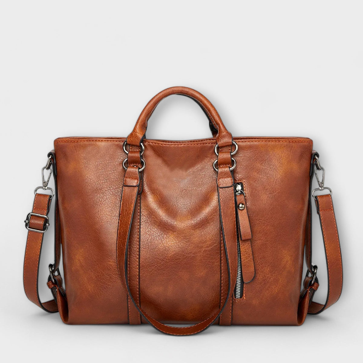 Ruime leren shopper met afneembare draagriem