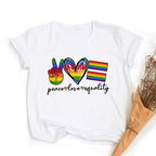 LGBT trots retro zomertop – Peace love equality regenboog grafische T-Shirt