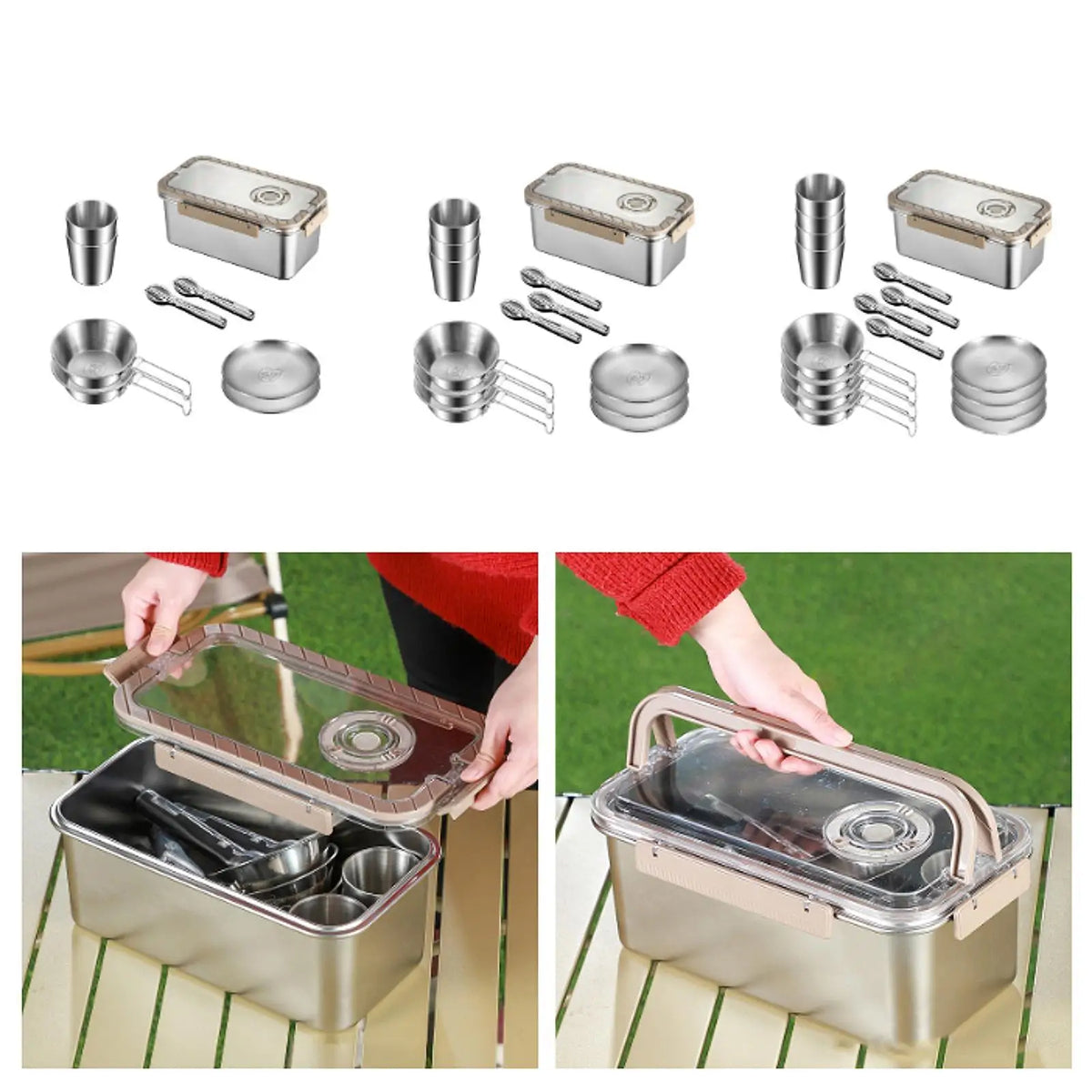 Camping messware kit RVS bestek met opslagdoos