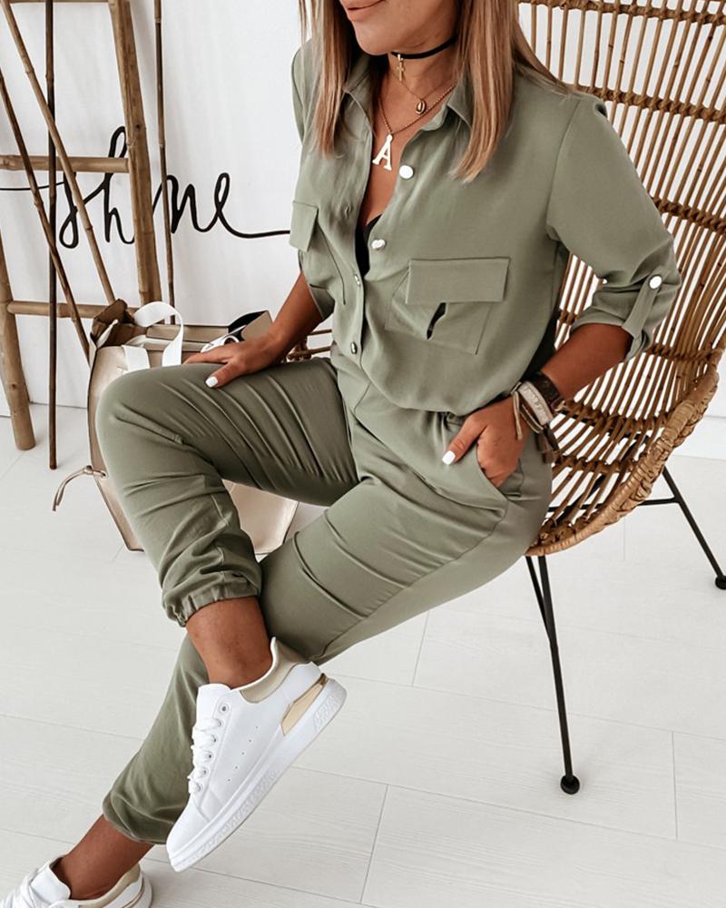 Jumpsuit met lange mouwen en elastische taille – casual kantoorstijl