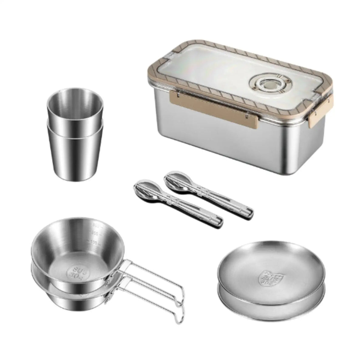 Camping messware kit RVS bestek met opslagdoos