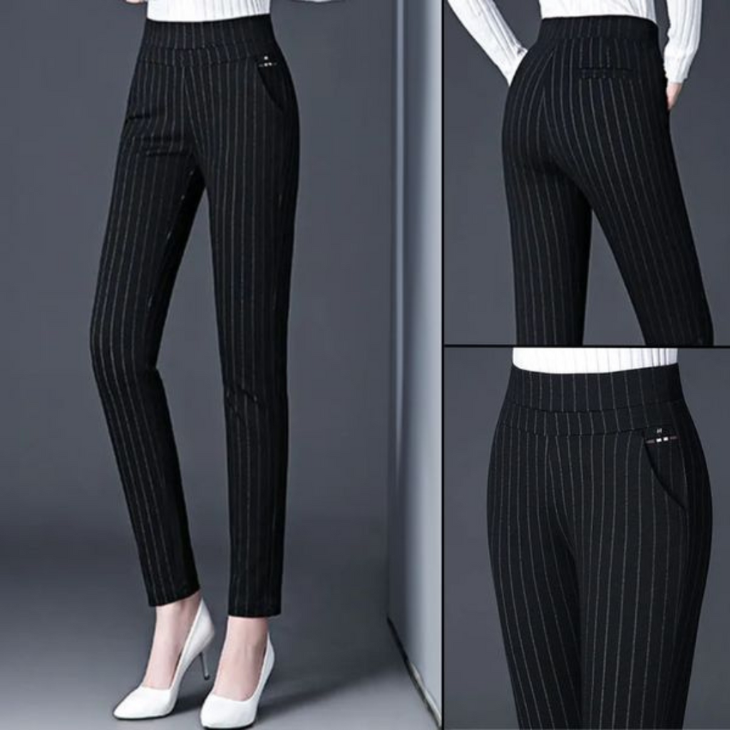 Rechte damesbroek met elastische hoge taille