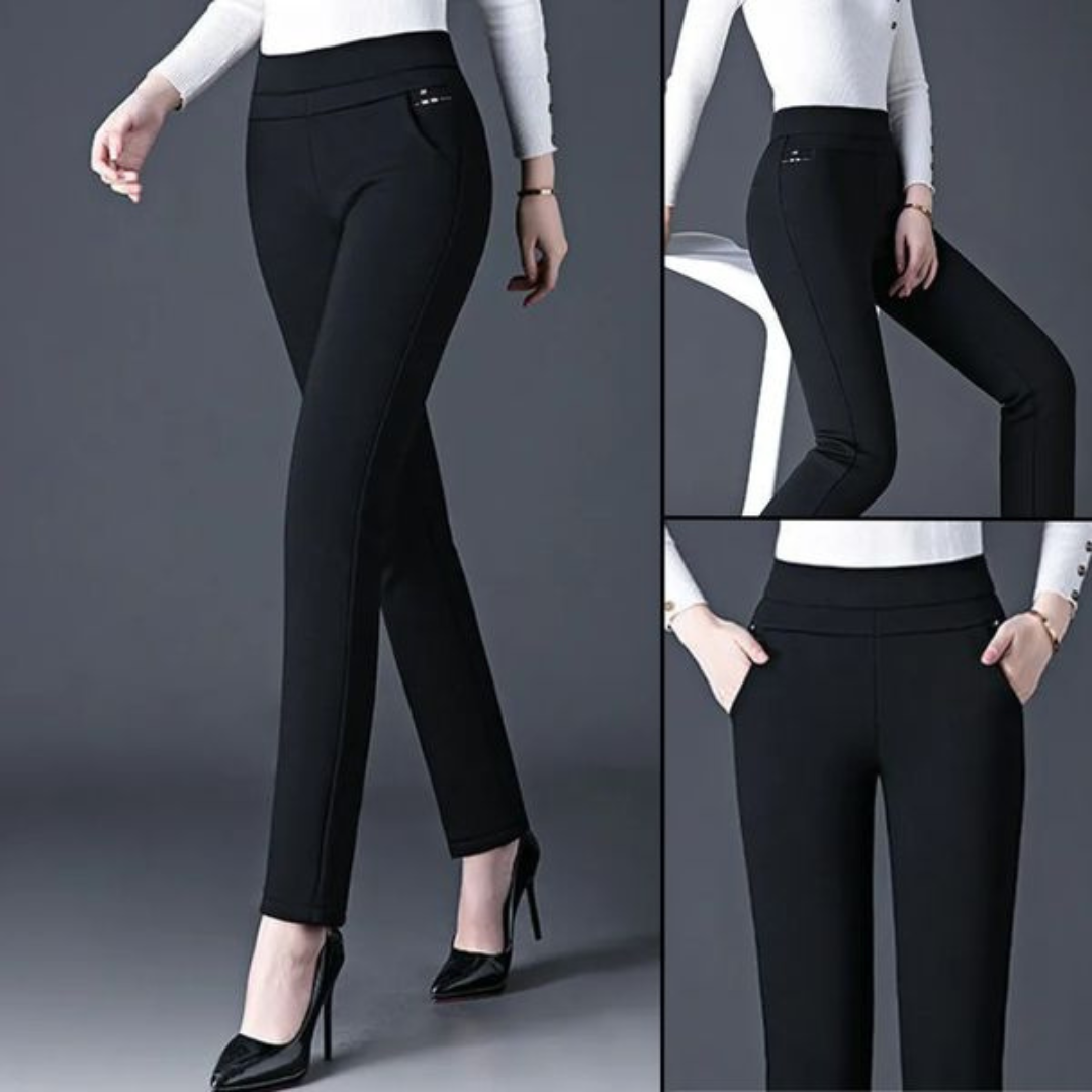 Rechte damesbroek met elastische hoge taille