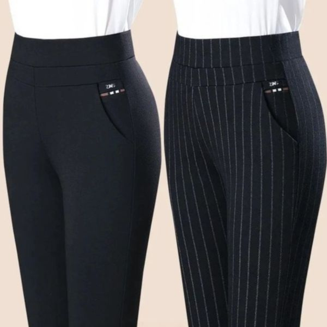 Rechte damesbroek met elastische hoge taille