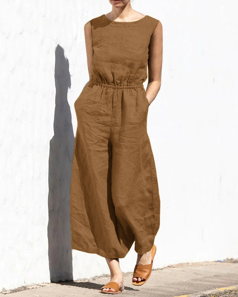 Mouwloze dames jumpsuit met wijde pijpen — afbeelding 31