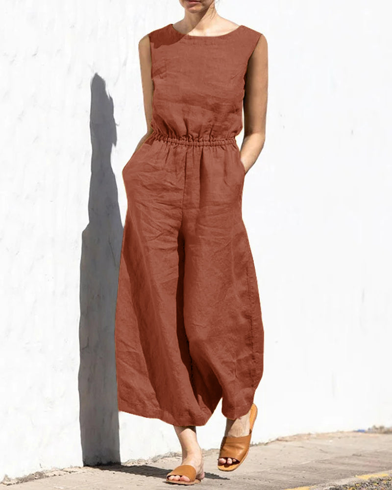 Mouwloze dames jumpsuit met wijde pijpen — afbeelding 22