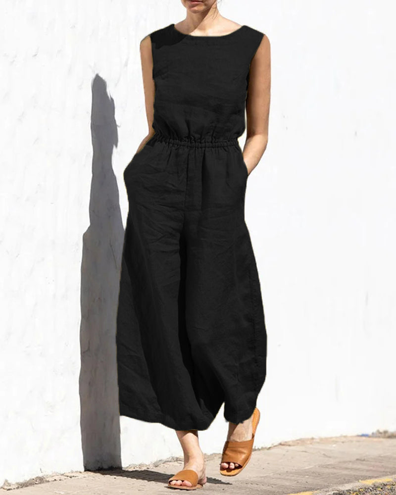 Mouwloze dames jumpsuit met wijde pijpen — afbeelding 25