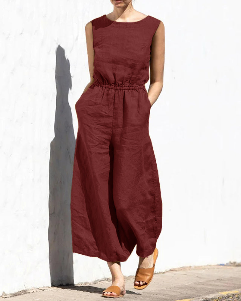 Mouwloze dames jumpsuit met wijde pijpen — afbeelding 26