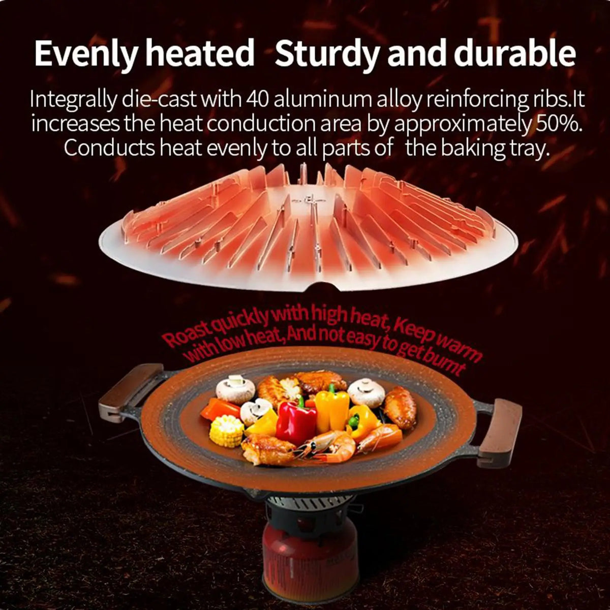 Draagbare aluminium grillpan met handvatten voor kamperen & BBQ