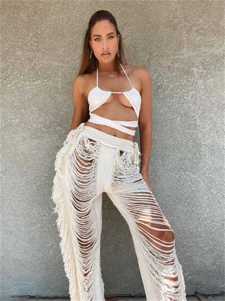 Ripped jeans & top voor dames