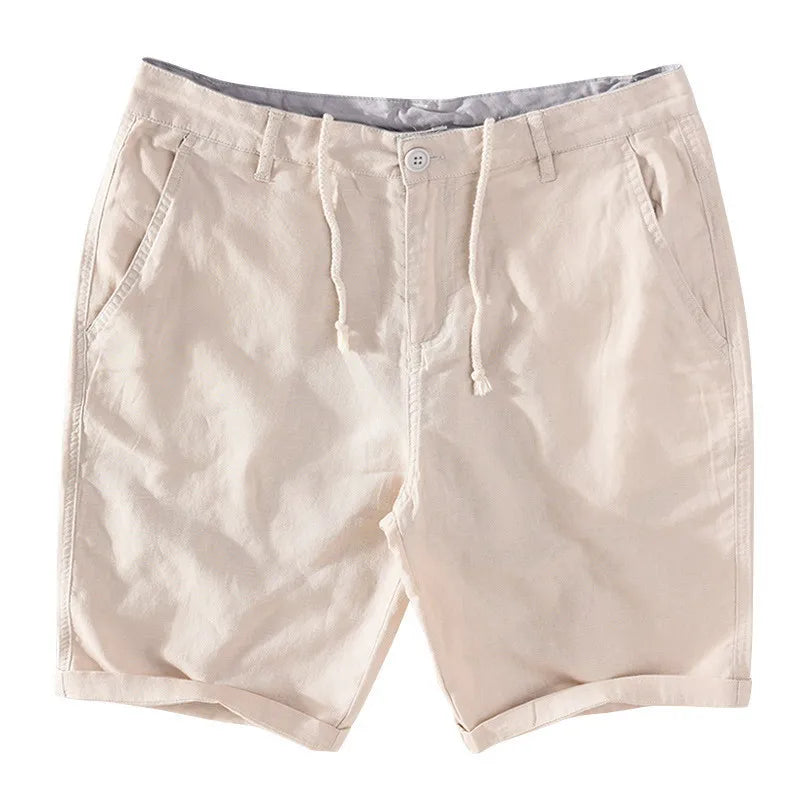 Herenshorts van linnen-katoen met knoopsluiting