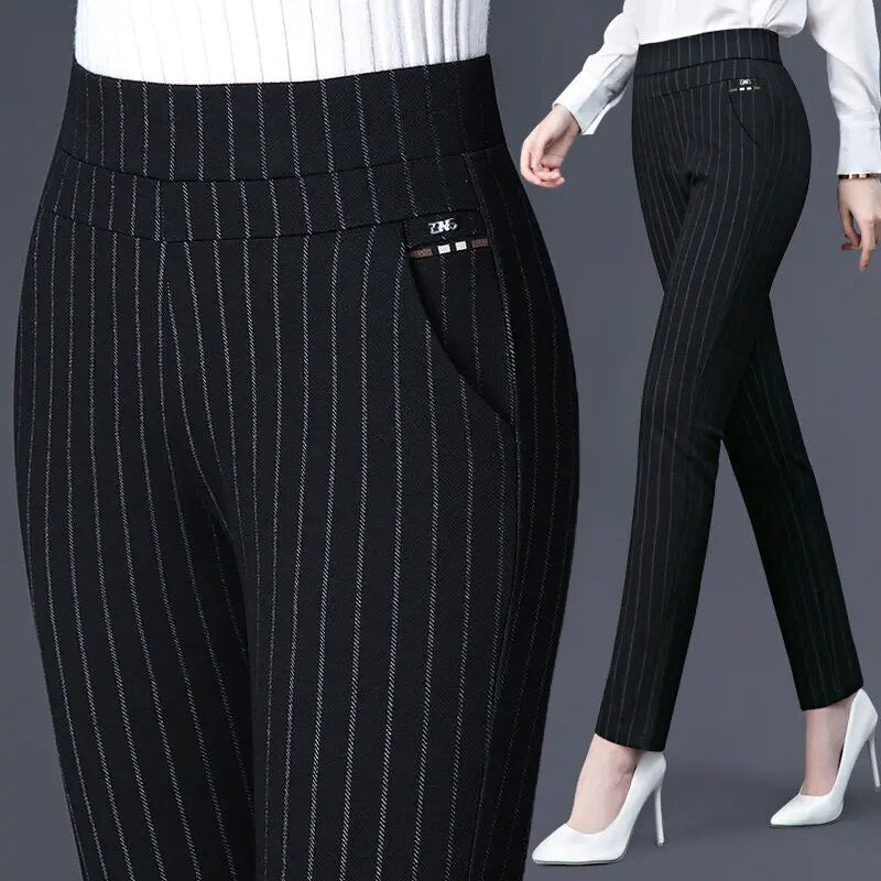 Rechte damesbroek met elastische hoge taille