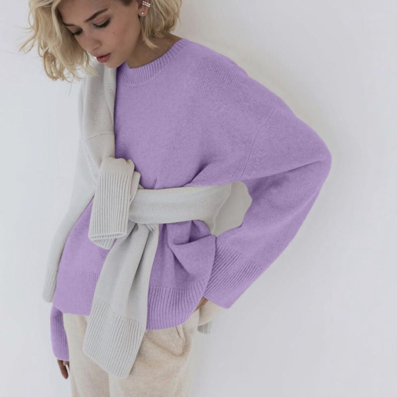 Oversized acryl damestrui WYWM met ronde hals