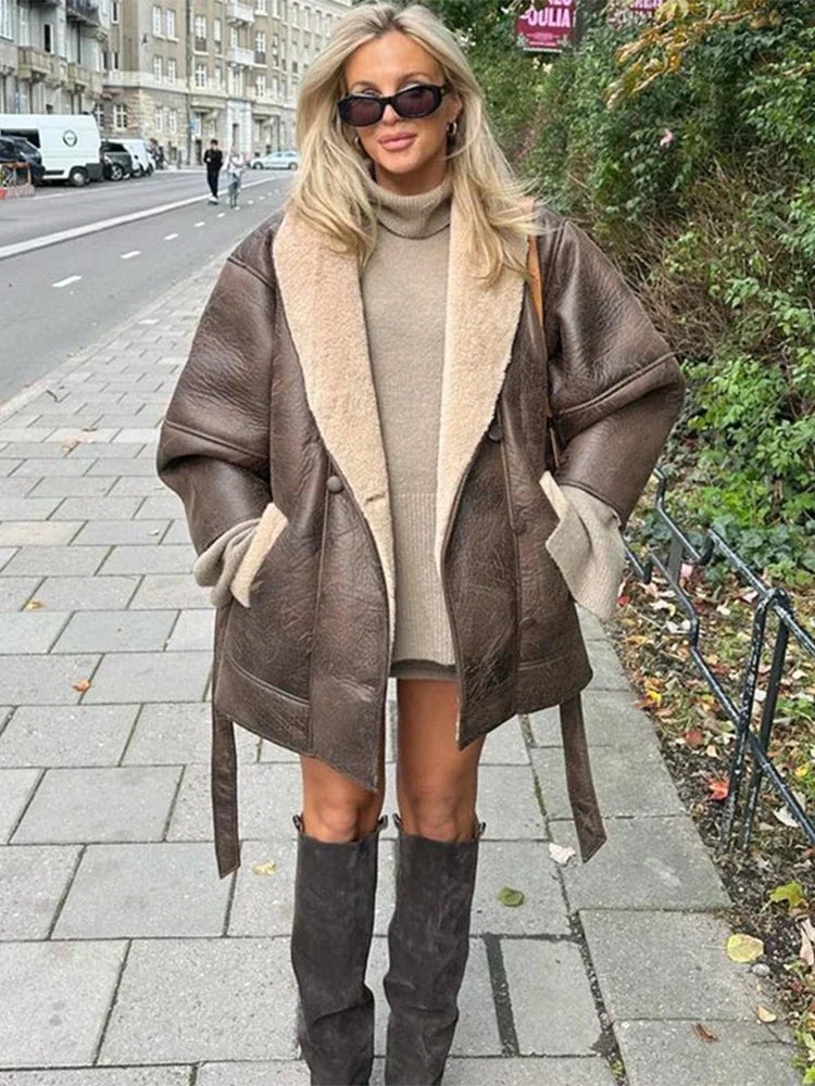 Winterjas van leer en bont