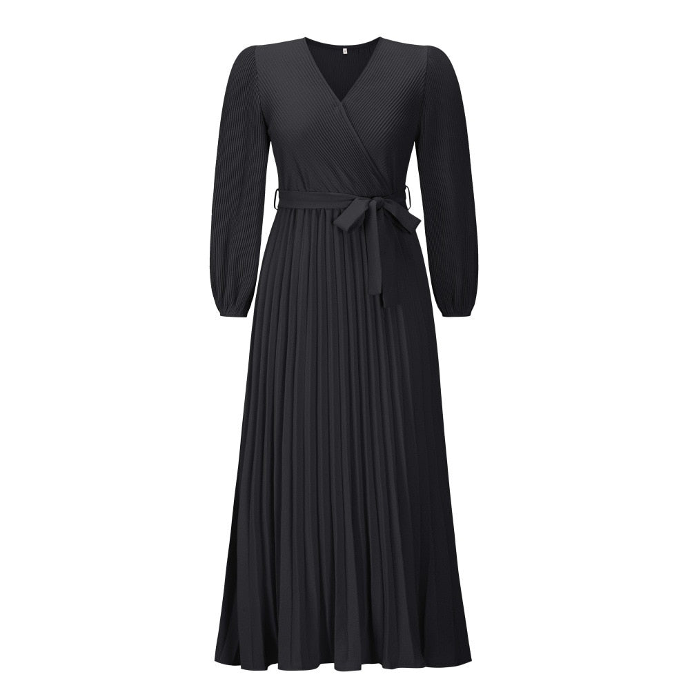 Lente zomer V-Hals geplooide maxi jurk – groot zoom ontwerp