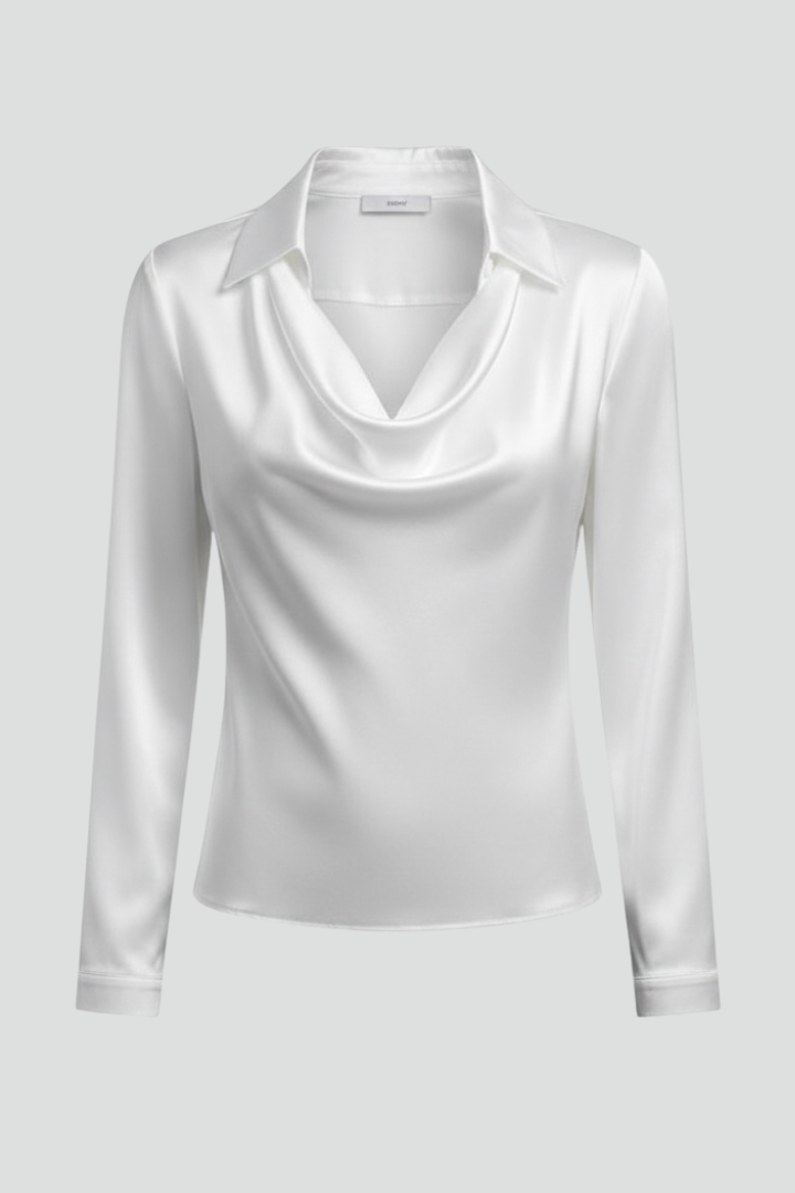 Laurine | Satijnen damesblouse met gedrapeerde kraag