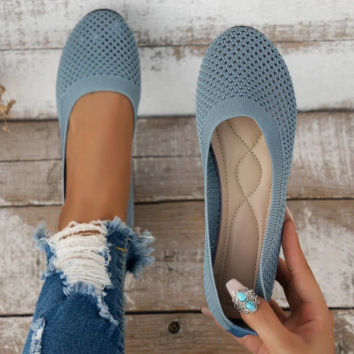 Ademende dameswandelschoenen met rekbaar mesh bovenwerk