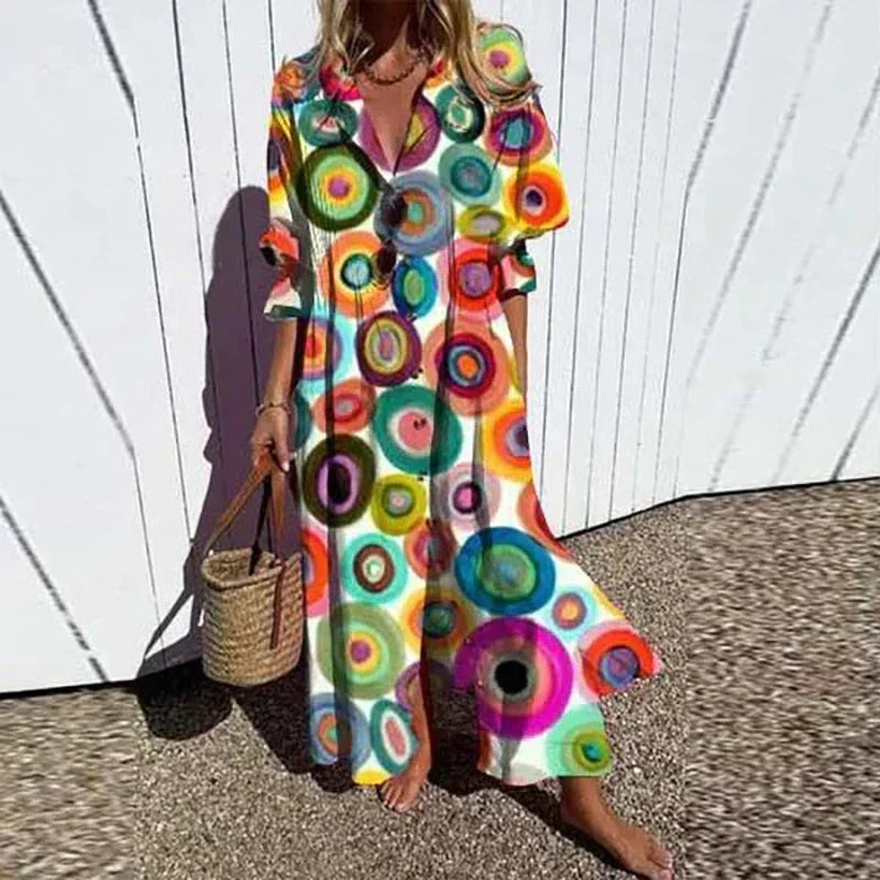 Archana | Boho-maxi-jurk met bloemenprint en lange mouwen