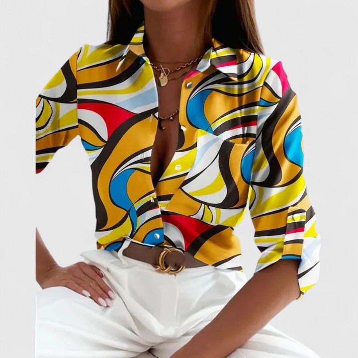 Anni | Bedrukte blouse met lange mouwen en reverskraag