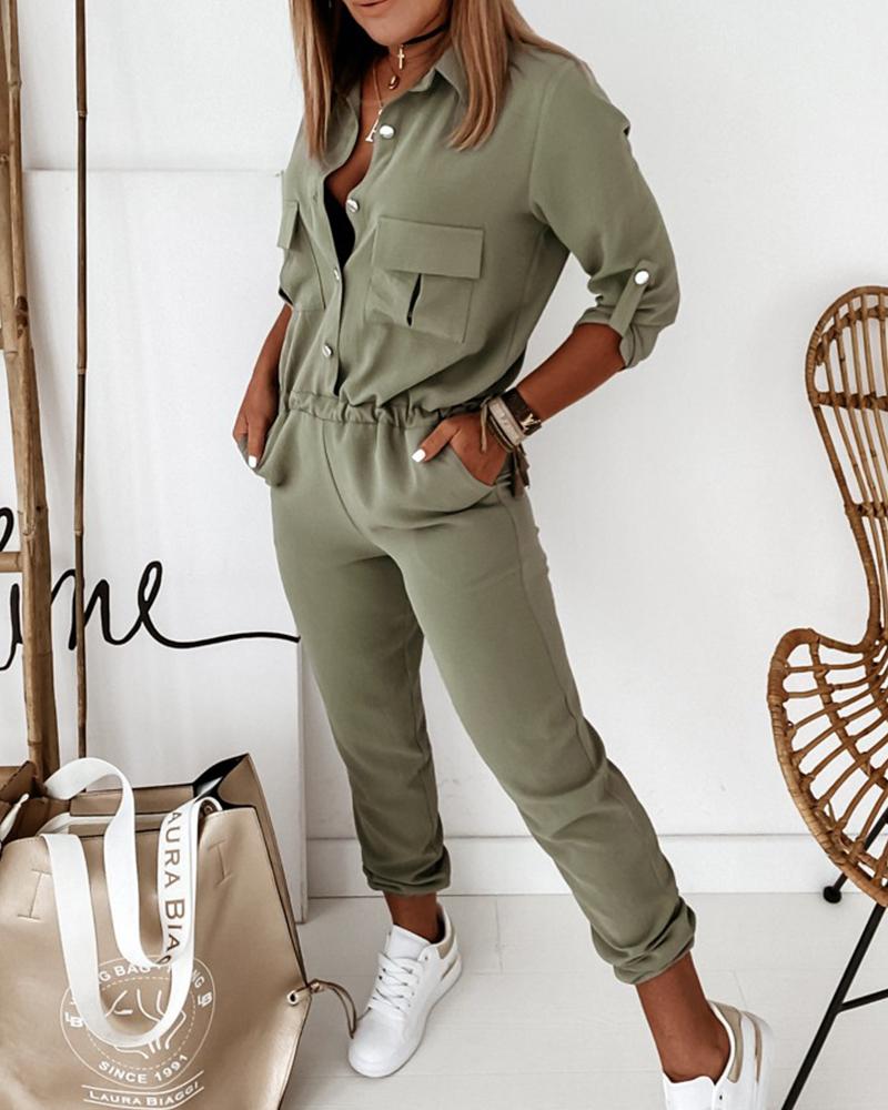 Jumpsuit met lange mouwen en elastische taille – casual kantoorstijl