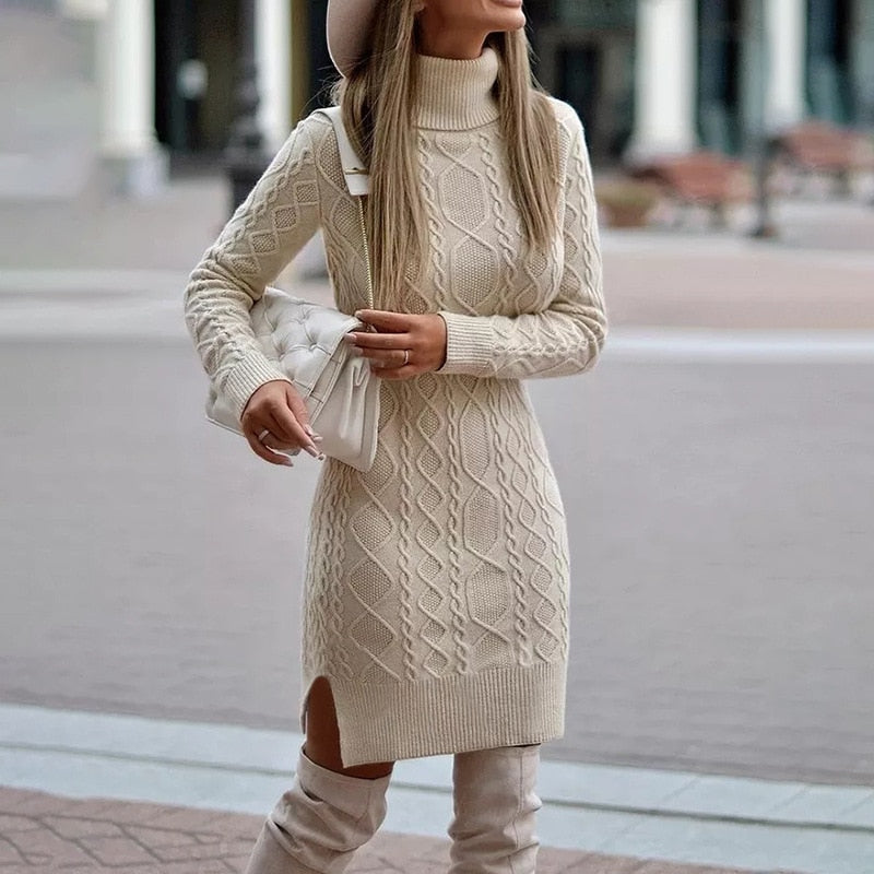 Gebreide lentejurk – lange mouw coltrui – winter warme mode