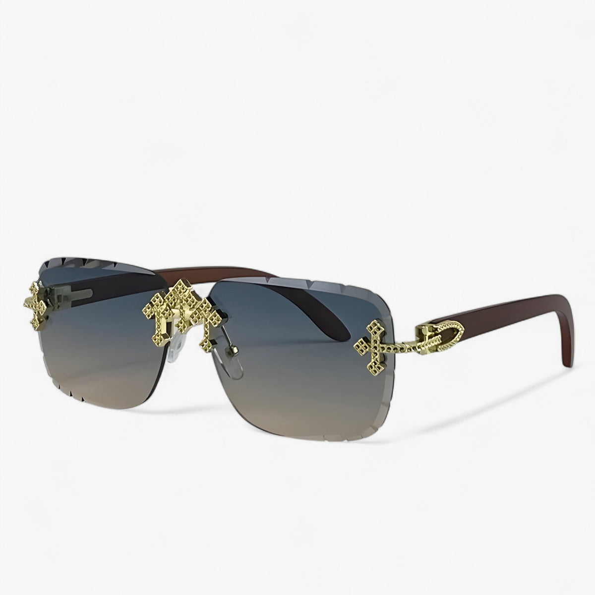 Randloze steampunk zonnebril met metalen accenten