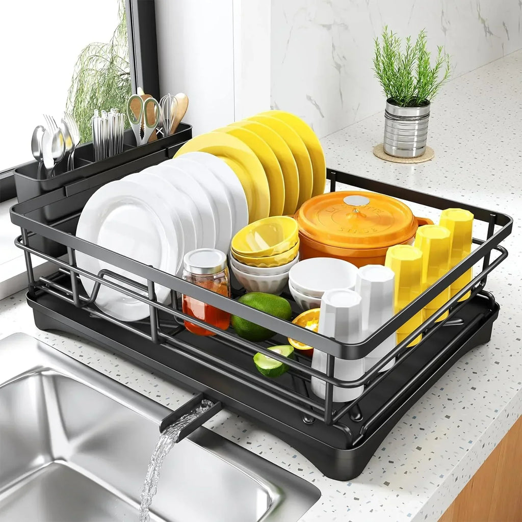 Afwasdroog rek met afvoerplaat & grote bestekhouder