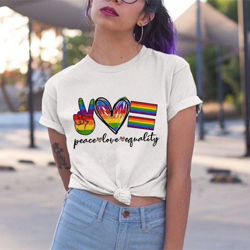LGBT trots retro zomertop – Peace love equality regenboog grafische T-Shirt