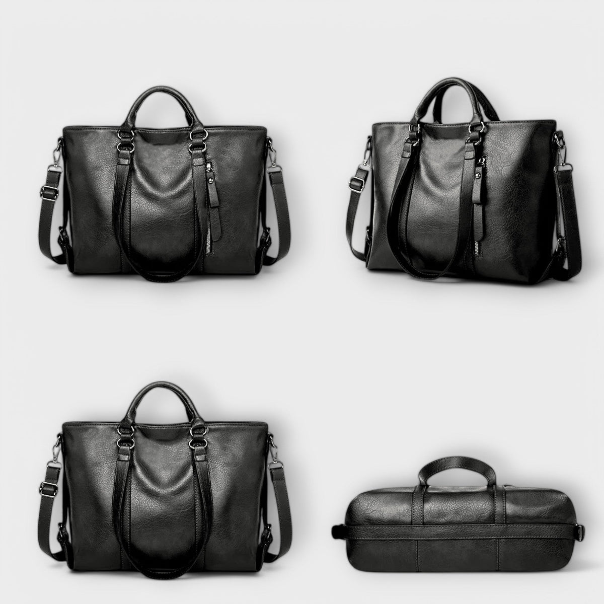 Ruime leren shopper met afneembare draagriem