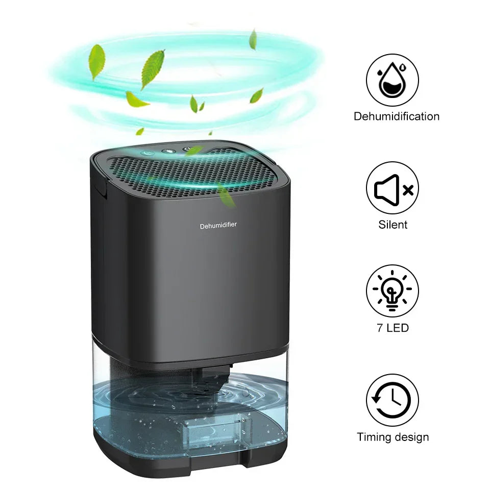 1000 ml draagbare 2-in-1 luchtontvochtiger met luchtfilter & nachtlampje
