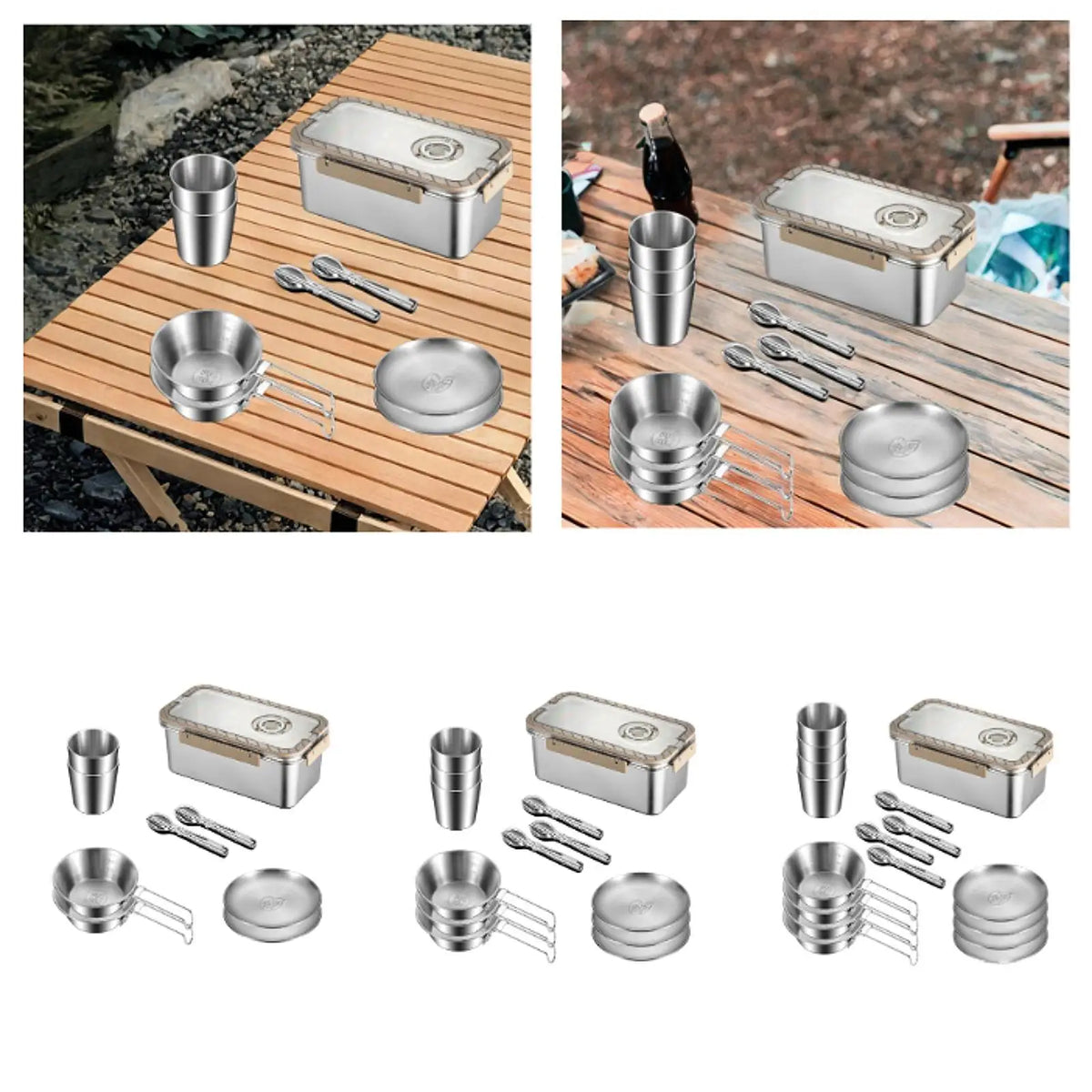 Camping messware kit RVS bestek met opslagdoos