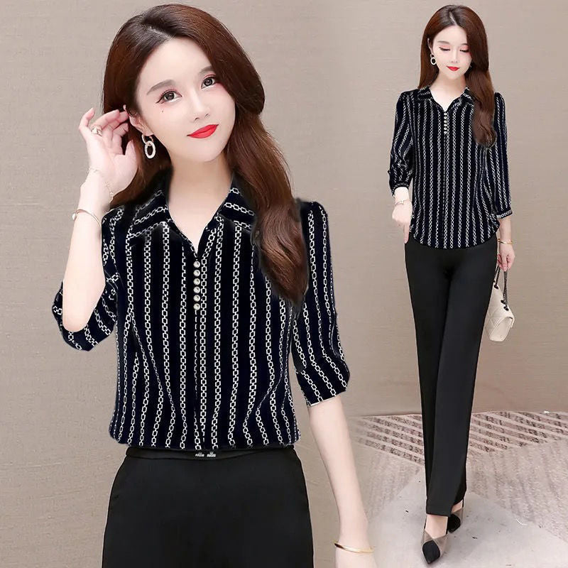Dames chiffon blouse met knopen & omgeslagen kraag