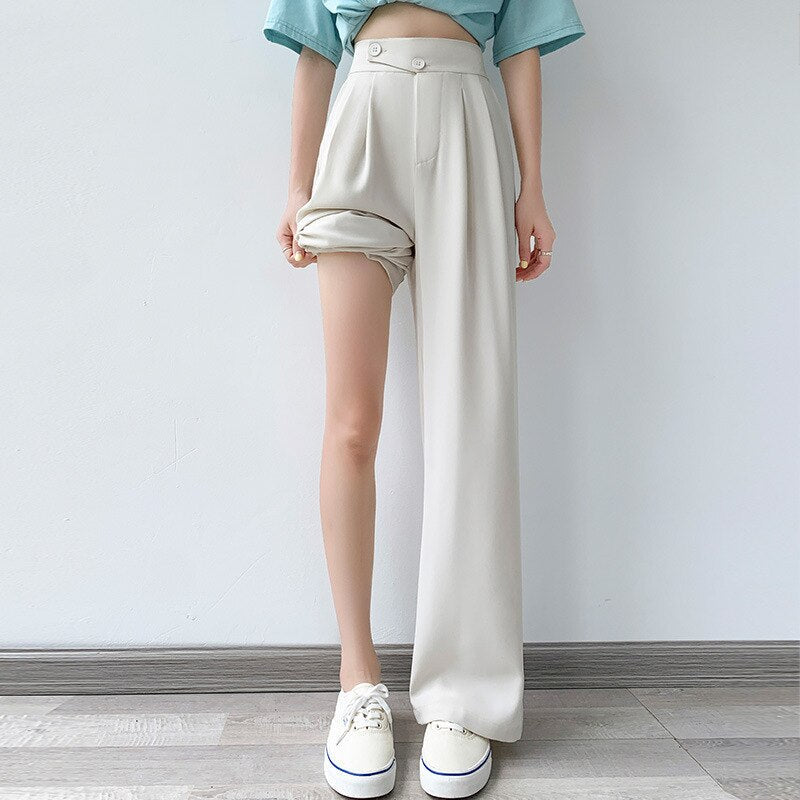 Casual hoge taille damesbroek met wijde pijpen