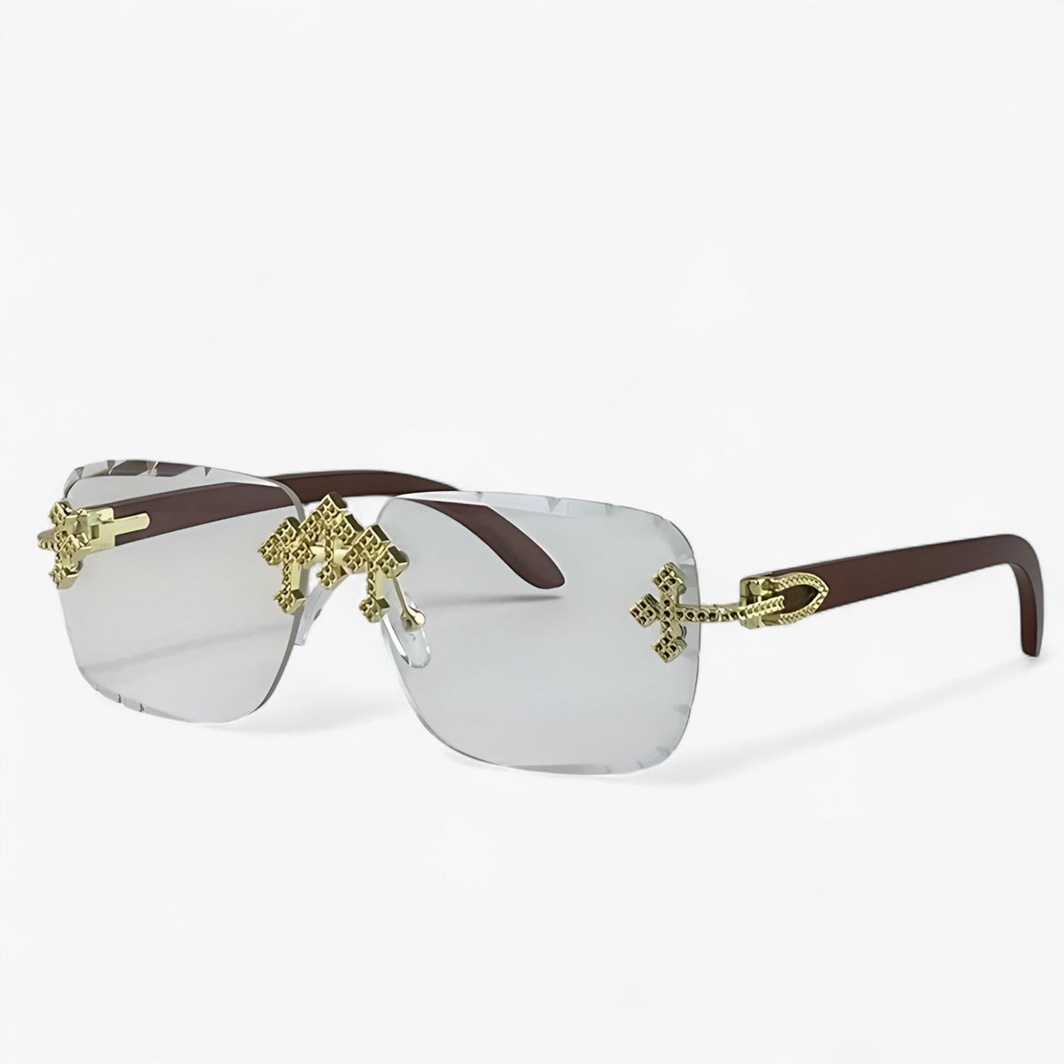 Randloze steampunk zonnebril met metalen accenten